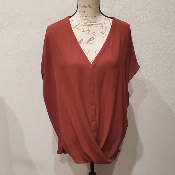 Trouve Tops - Trouve Twist Drape Short Sleeve Blouse XXL